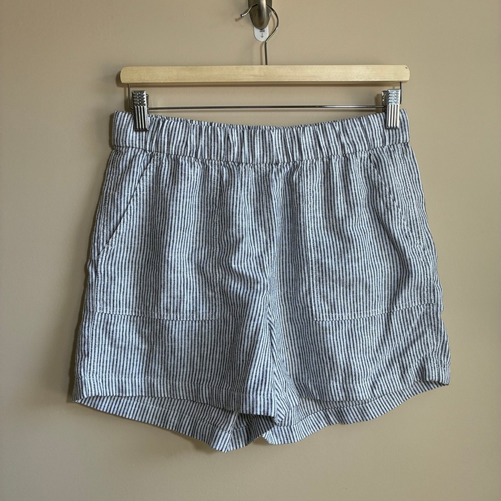 J.Crew Striped Linen Blend Pull On Shorts XS Blue White Womens Elastic Waist